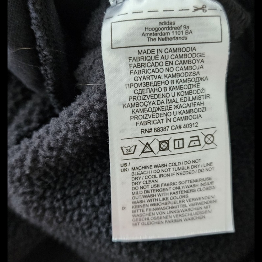 Adidas mens sz L black fleece quarter zip long sleeve pullover logo front/back - Picture 6 of 9